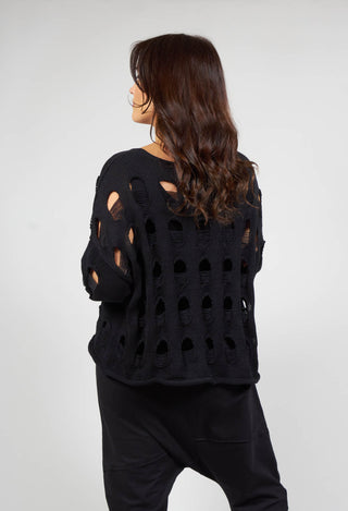 Distressed Hole Pullover in Black