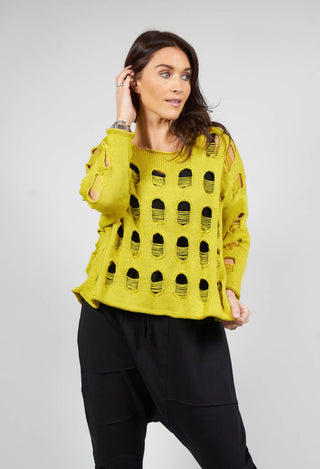 Distressed Hole Pullover in Lemon