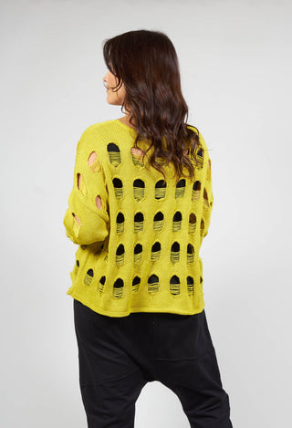 Distressed Hole Pullover in Lemon