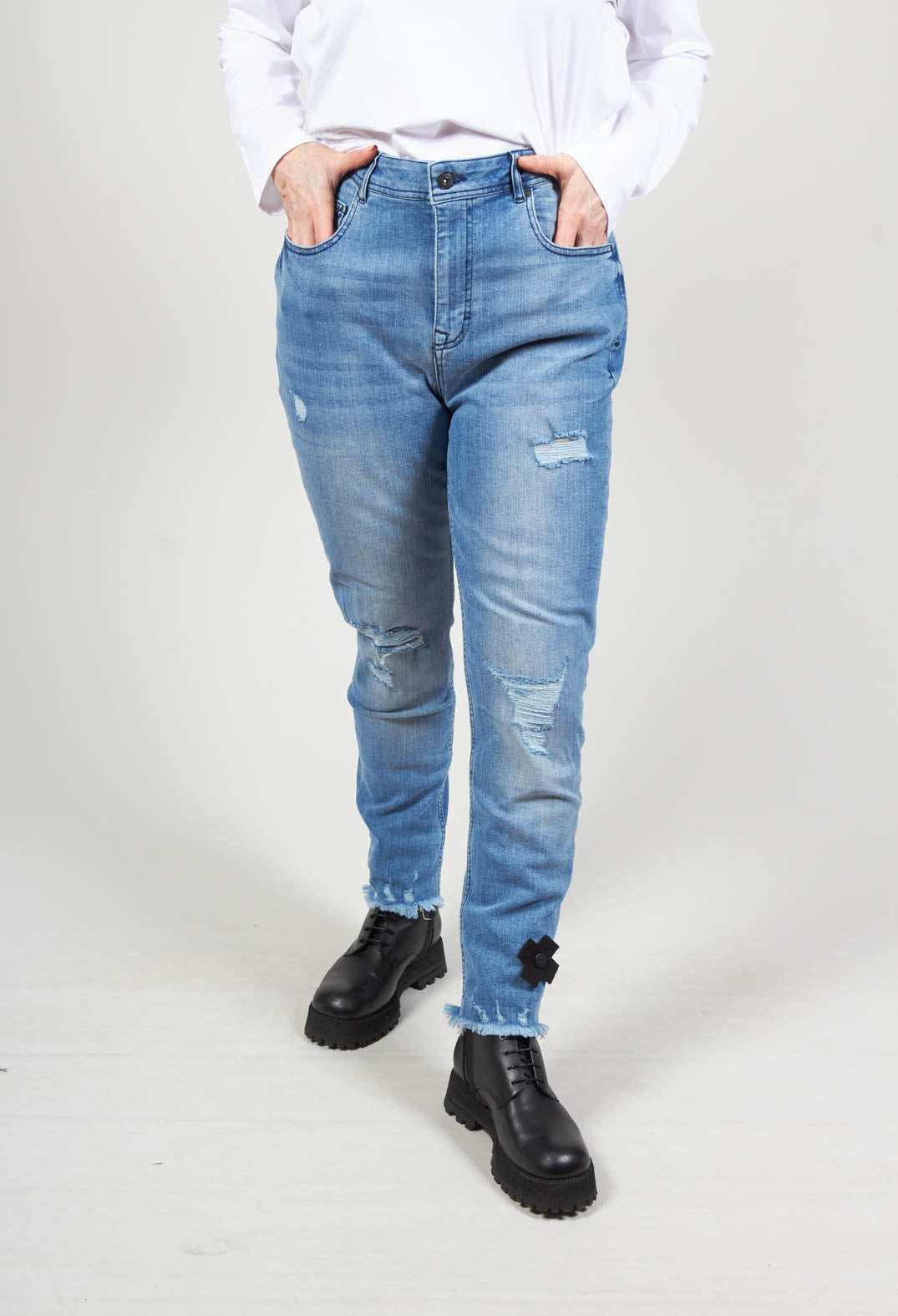 Distressed Slim Fit Jeans In Light Blue