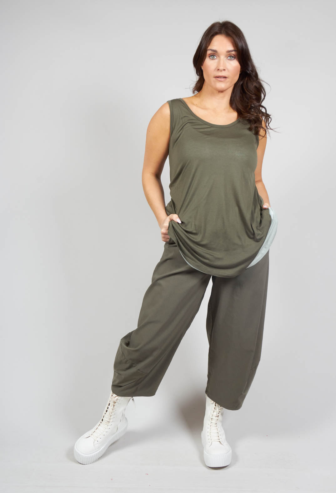 Double Fabric Vest Top in Olive Sky
