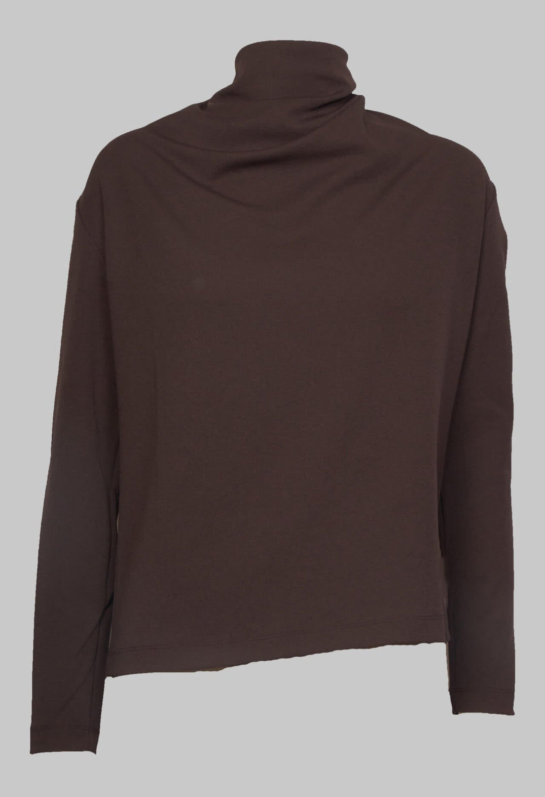 Draped Neck Blouse with Long Sleeves in Dark Brown