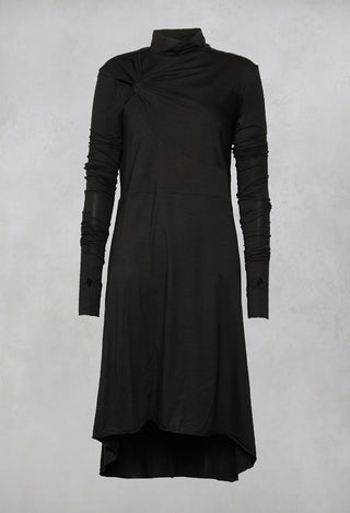 Roll Neck Dress in Black With Ruched Feature