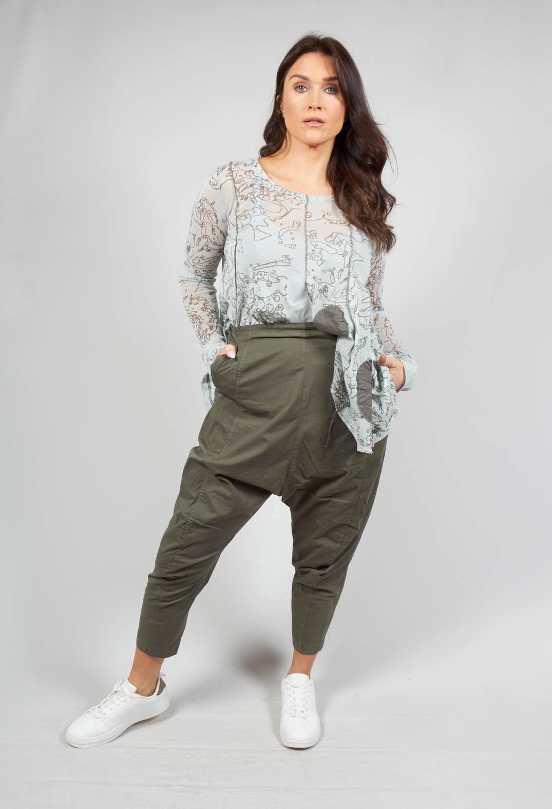 Drop Crotch Cargo Trousers in Olive