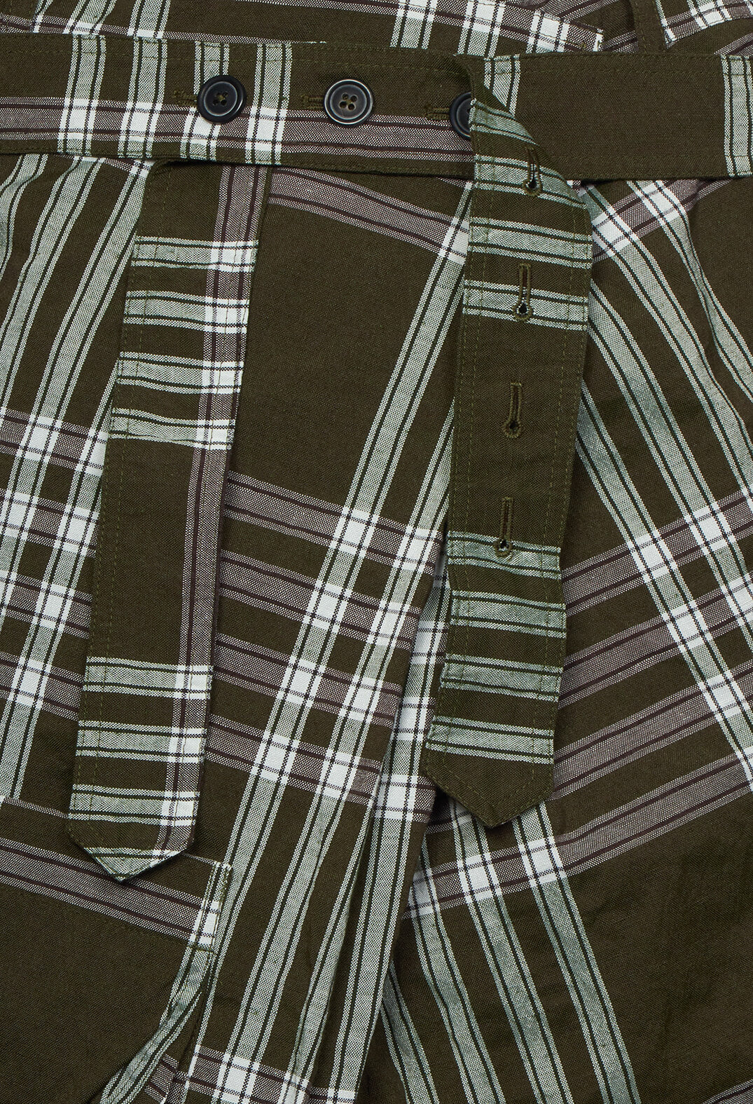 Drop Crotch Cropped Trousers with Button Belt in Haricot Check
