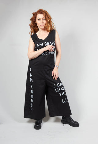 Drop Crotch Jumpsuit with Lettering in Black