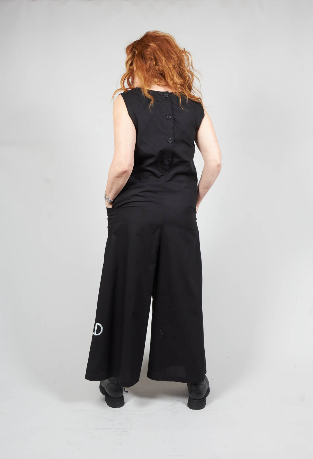 Drop Crotch Jumpsuit with Lettering in Black