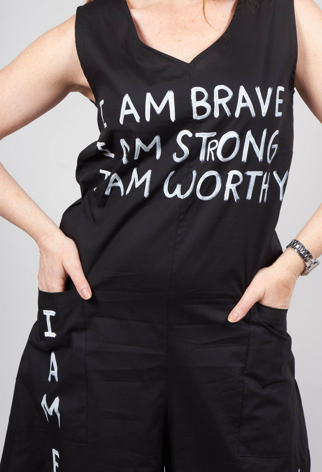 Drop Crotch Jumpsuit with Lettering in Black