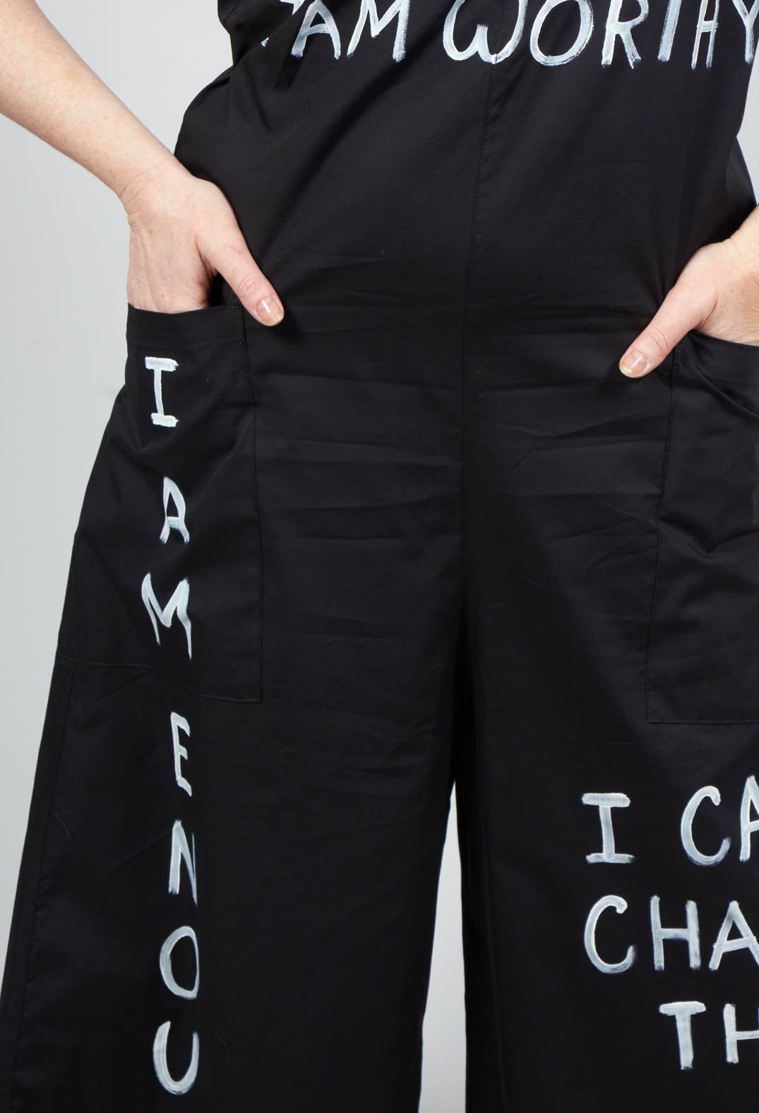 Drop Crotch Jumpsuit with Lettering in Black