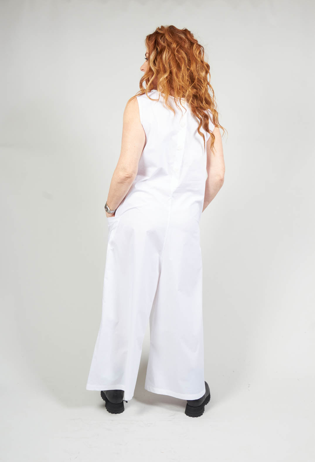 Drop Crotch Jumpsuit with Lettering in White
