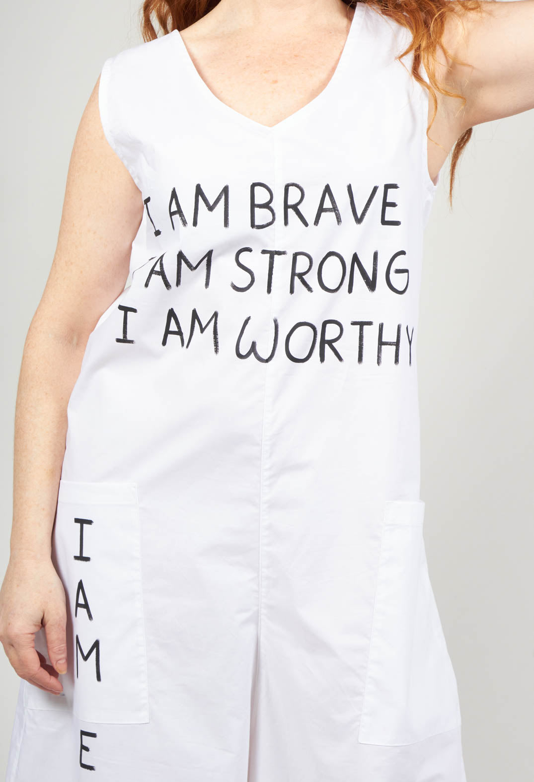 Drop Crotch Jumpsuit with Lettering in White