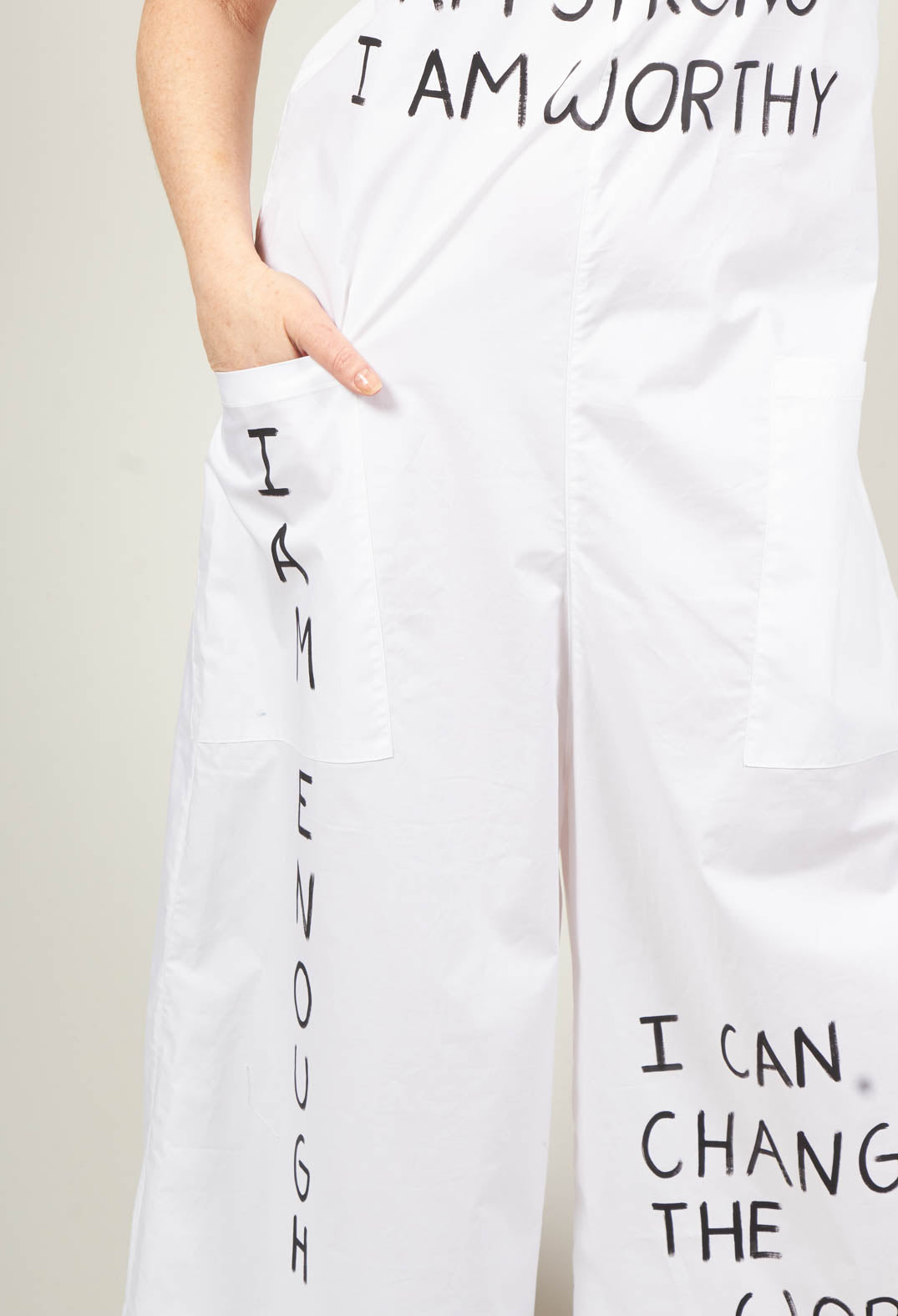 Drop Crotch Jumpsuit with Lettering in White