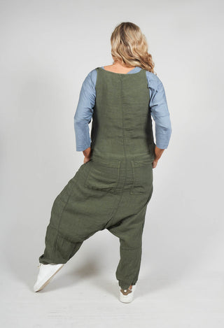 Drop Crotch Linen Jumpsuit in Olive