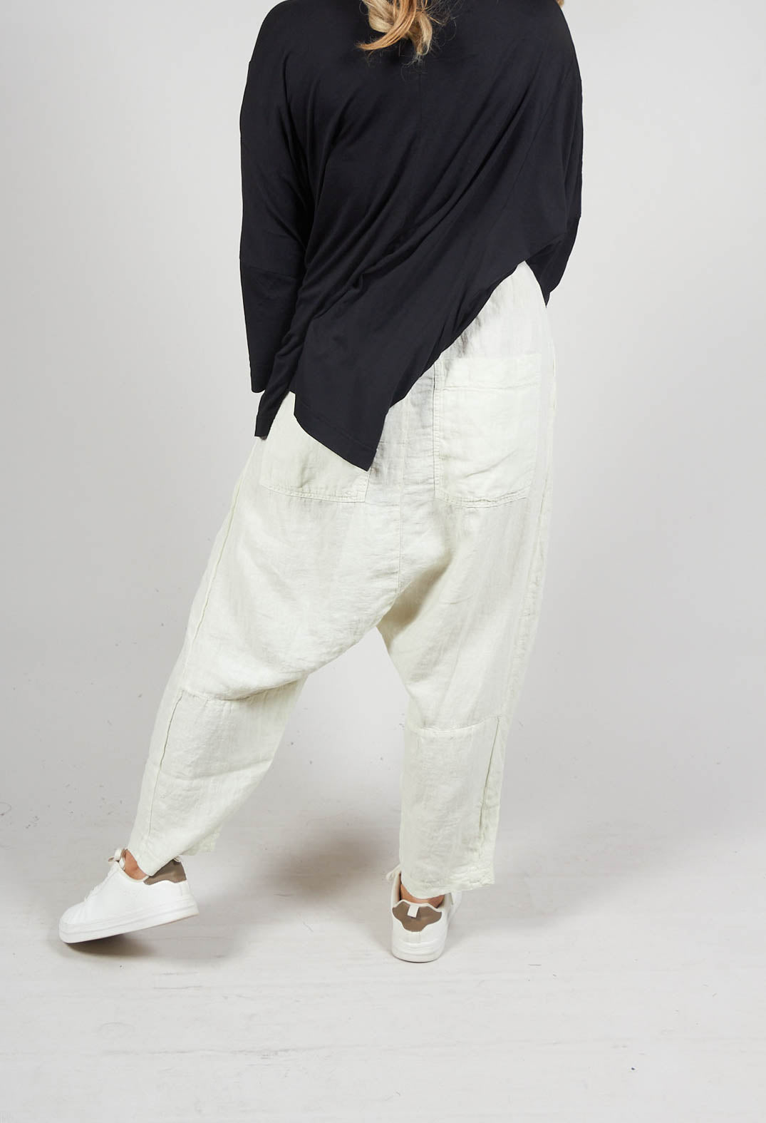 Drop Crotch Linen Trousers in Pearl