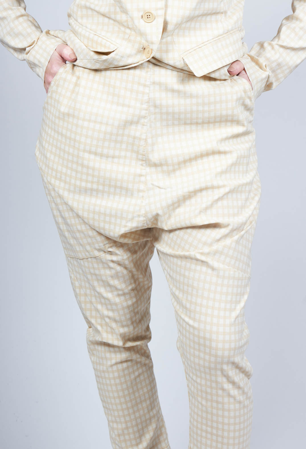 Drop Crotch Peg Trousers in Corn Check