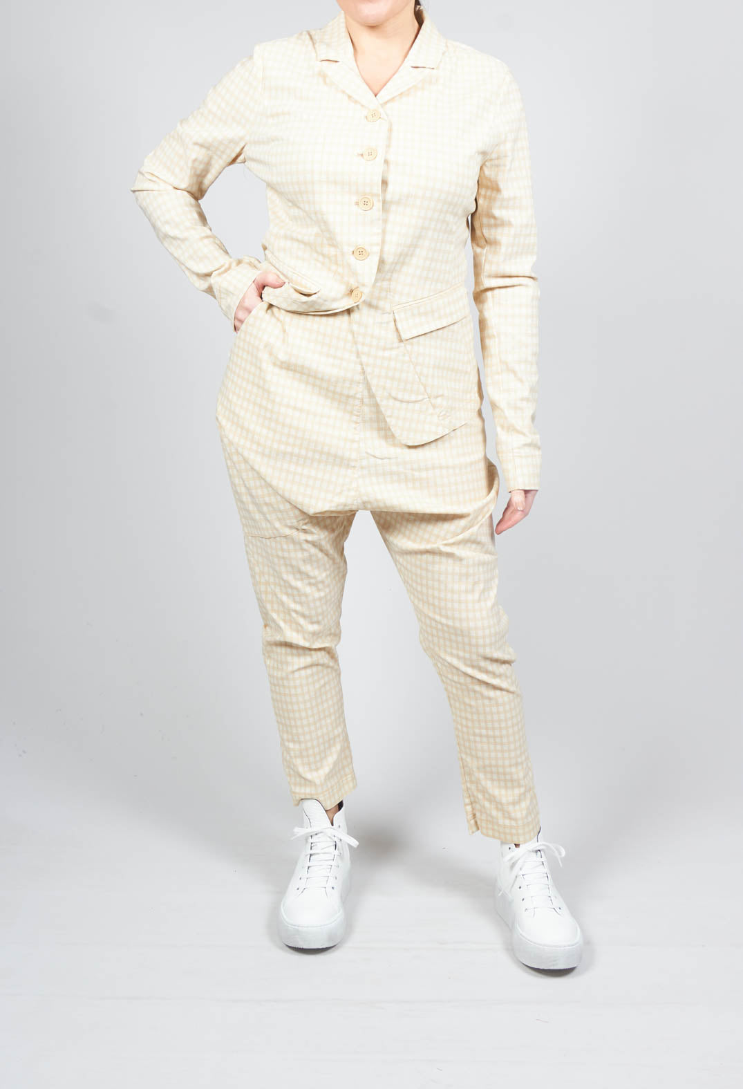 Drop Crotch Peg Trousers in Corn Check