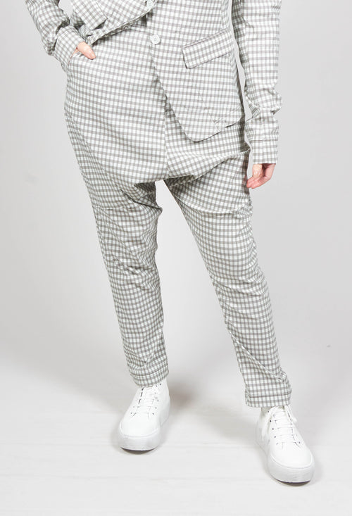 Drop Crotch Peg Trousers in Olive Check