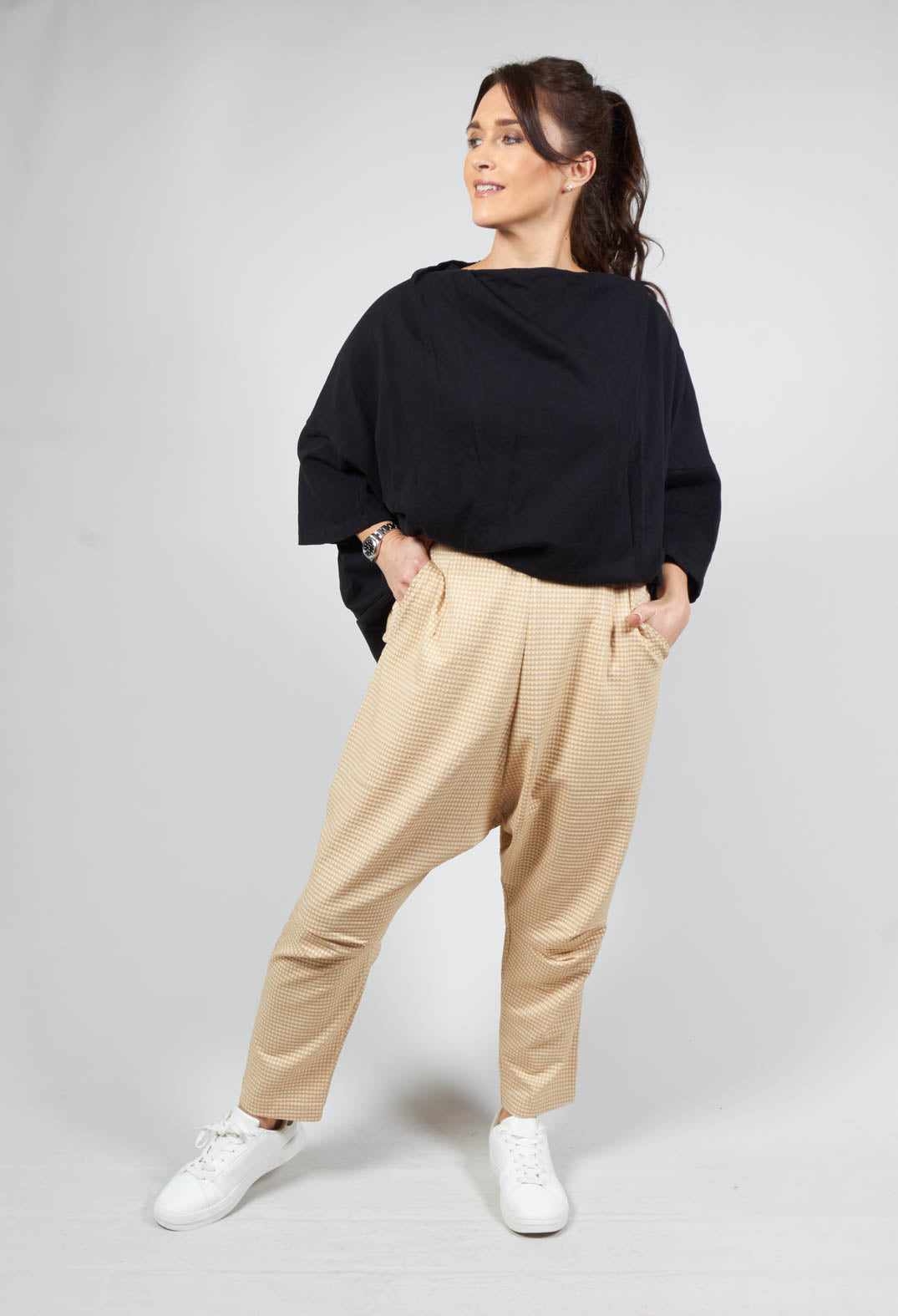 Drop Crotch Trousers in Corn Check