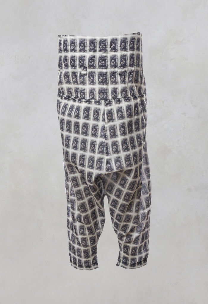 Drop Crotch Trousers in Deep Blue Print