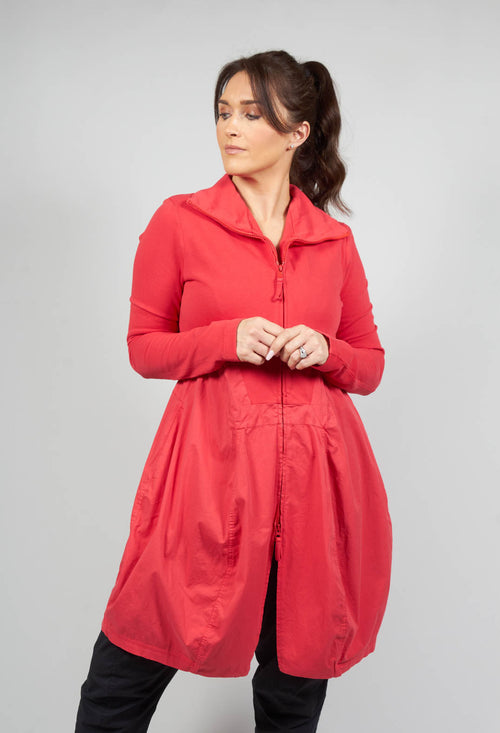 Dual Fabric Coat with High Neck in Cherry