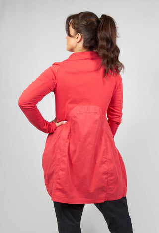 Dual Fabric Coat with High Neck in Cherry