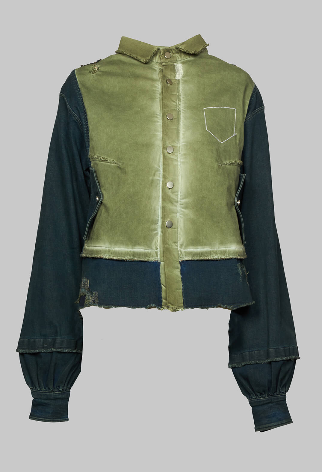 Dual Fabric Denim Jacket in Green Petrolium