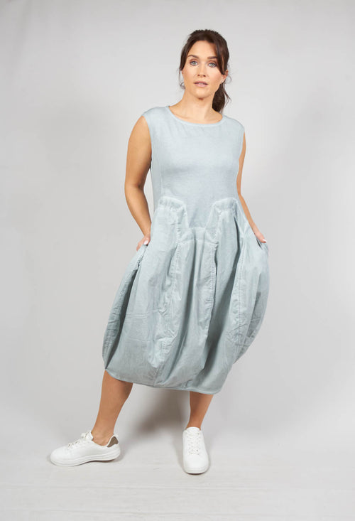 Dual Fabric Dress with Tulip Hem in Ice