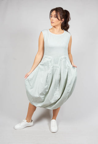 Dual Fabric Dress with Tulip Hem in Sky