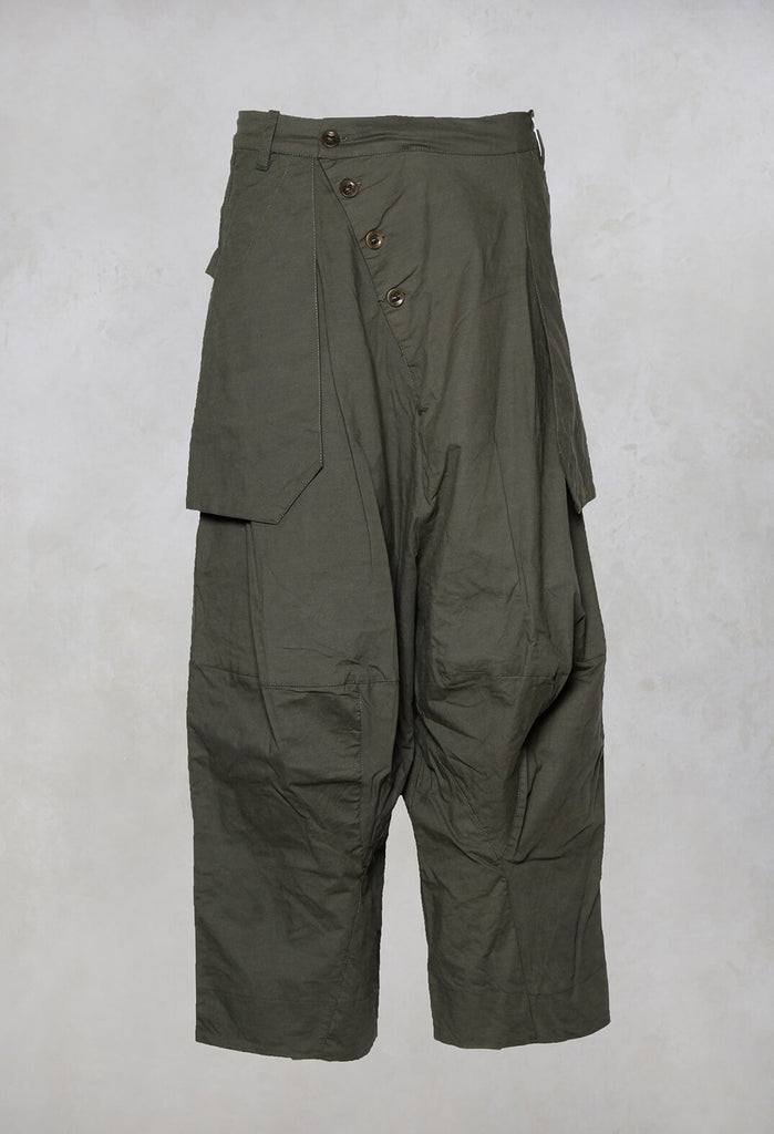 Dziban Drop Crotch Trousers in Carbon Green