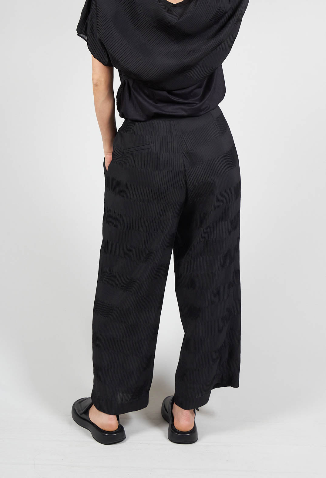 Pleated Stripe Pattern Trousers in Nero