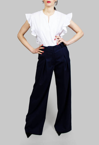 Pleated Straight Leg Trousers in Granato Bleu