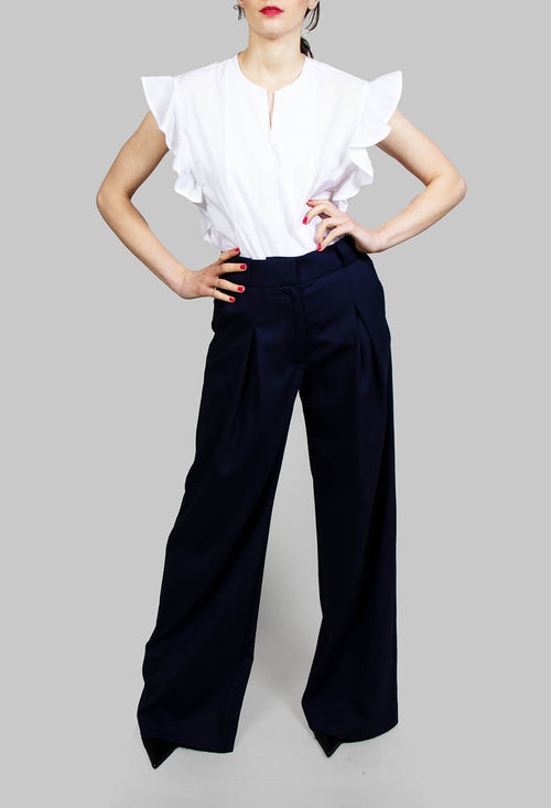 Pleated Straight Leg Trousers in Granato Bleu