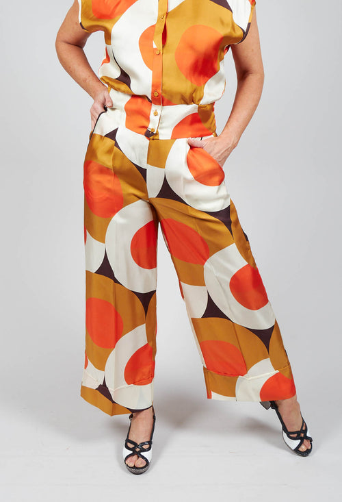 Wide Leg Silk Trousers in Circle Print