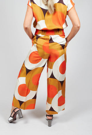 circle print silk wide leg trousers