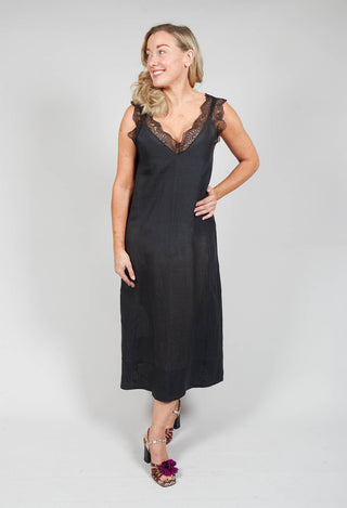 black midi dress with lace detailing