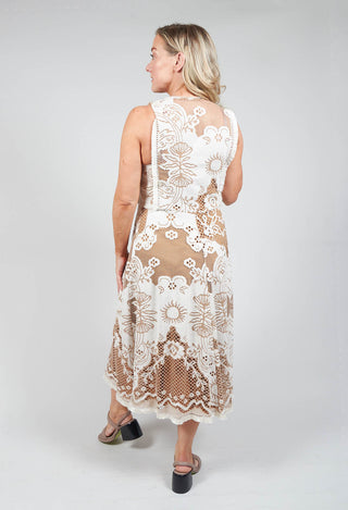 lace detailed sleeveless dress in tan brown