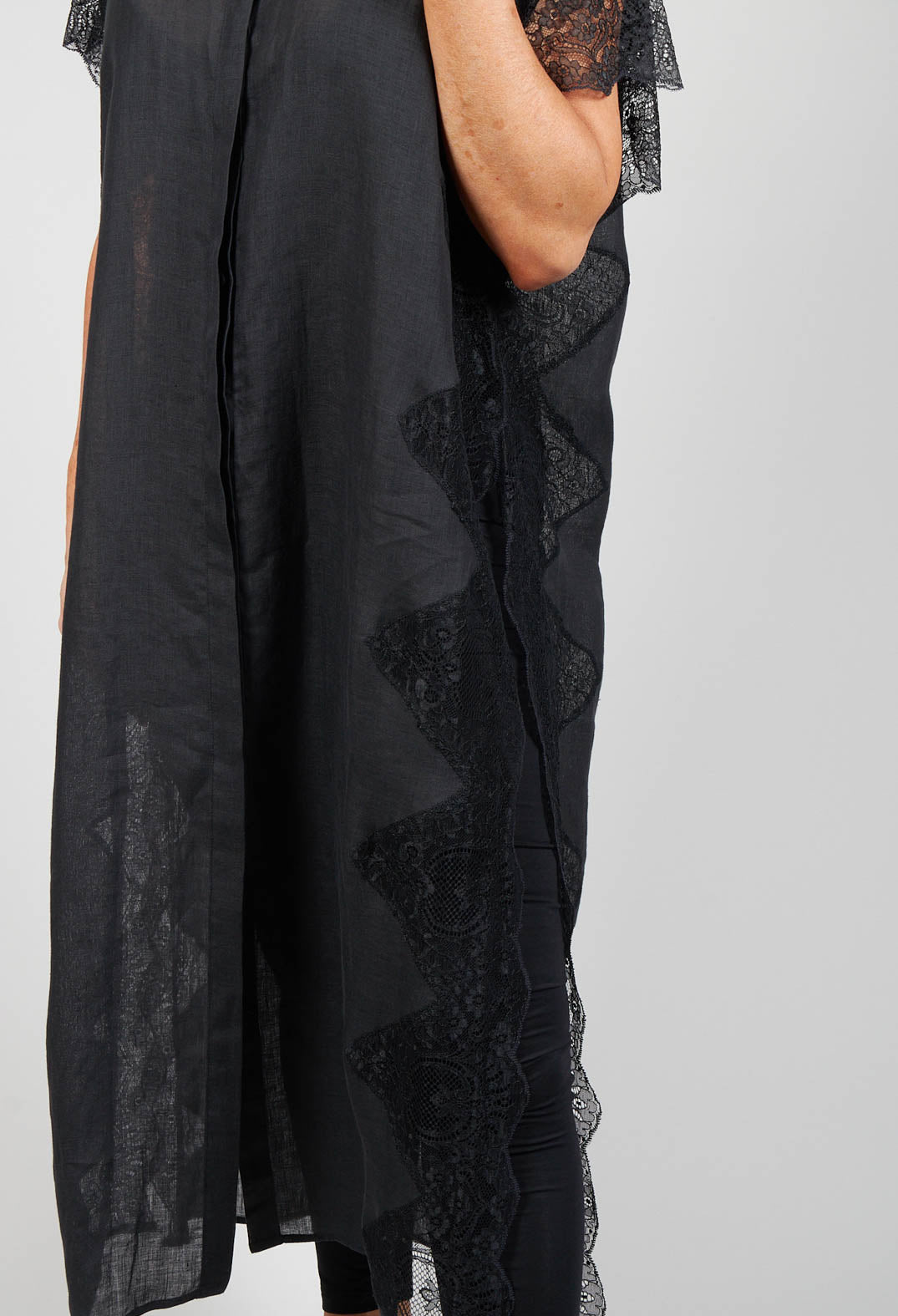 lace detail on black shirt dress