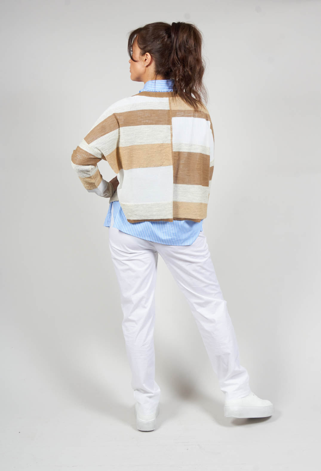 Striped Sweater with Metalic Detail in Beige