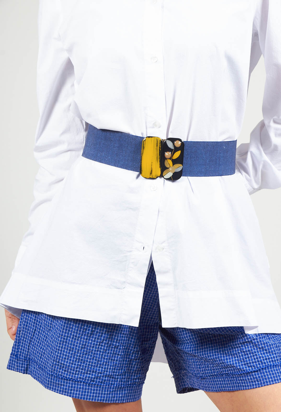 Elasticated Belt with Feature Clasp Buckle in Blue