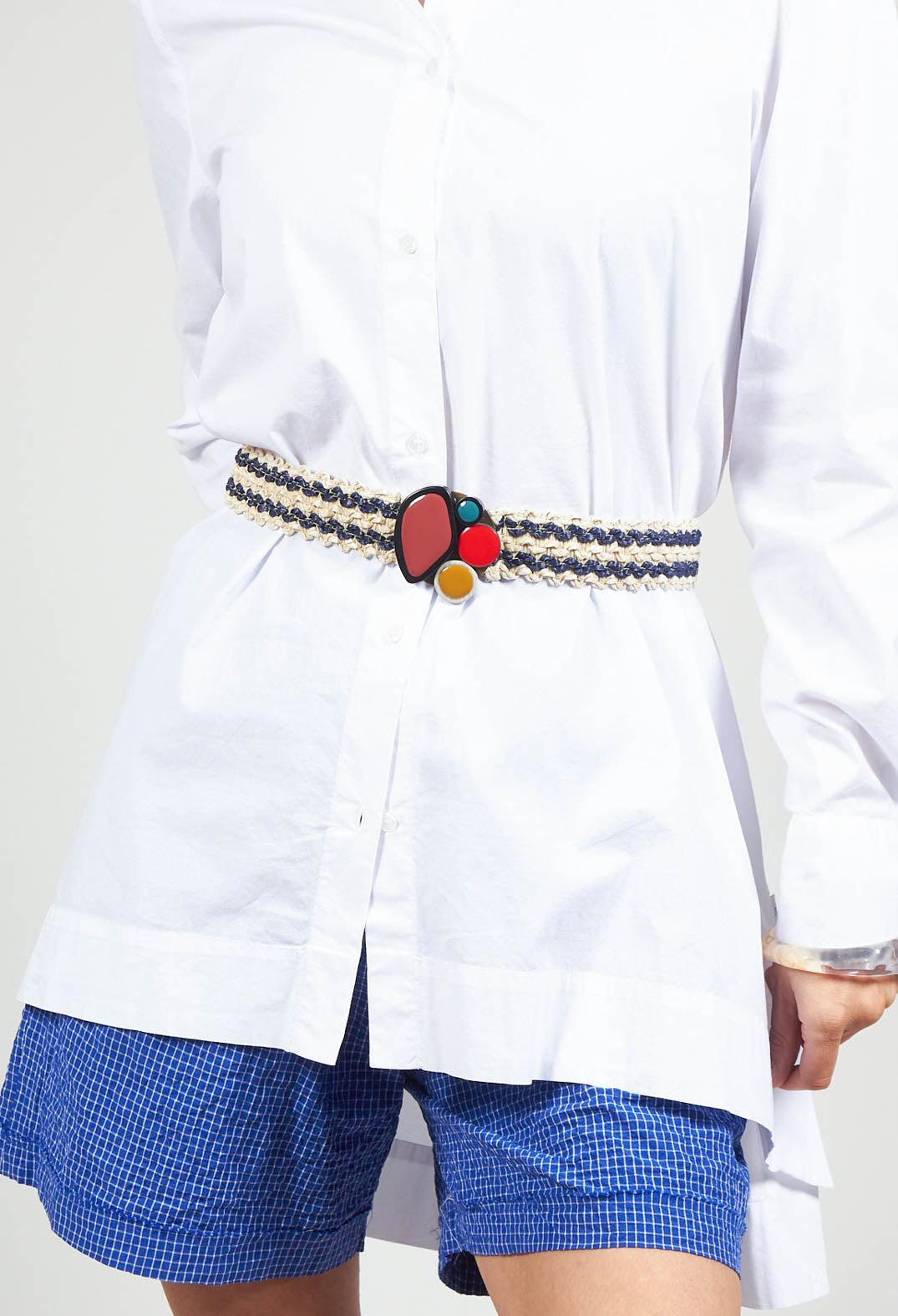 Elasticated Natural Woven Belt with Multicolour Buckle