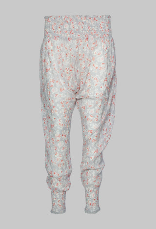 Fan Fan Trousers with Elasticated Waist in Grey Floral