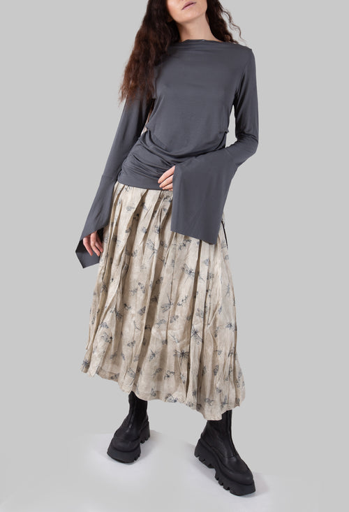Pleated Lona Skirt in Light Grey