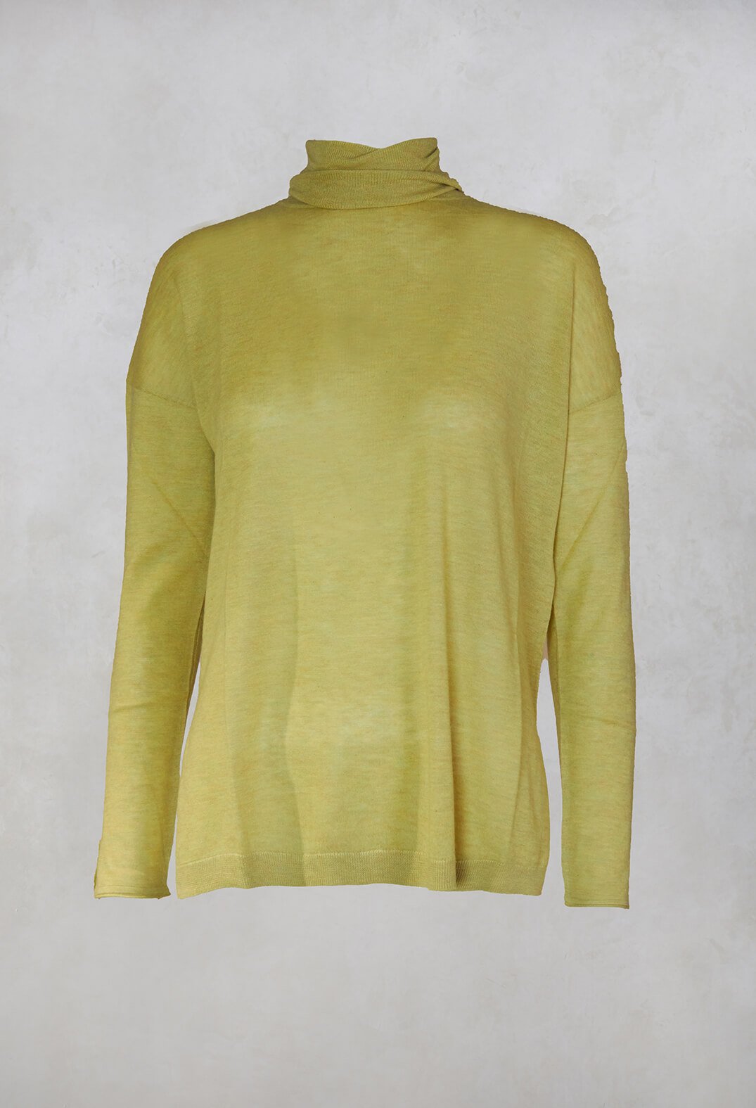 Fine Knit Turtleneck Top in Verde Cedro