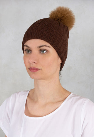 Fur Bobble Hat in Brown