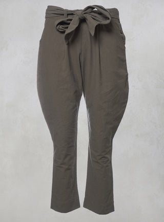Khaki Trousers with Pleats and Front Tie