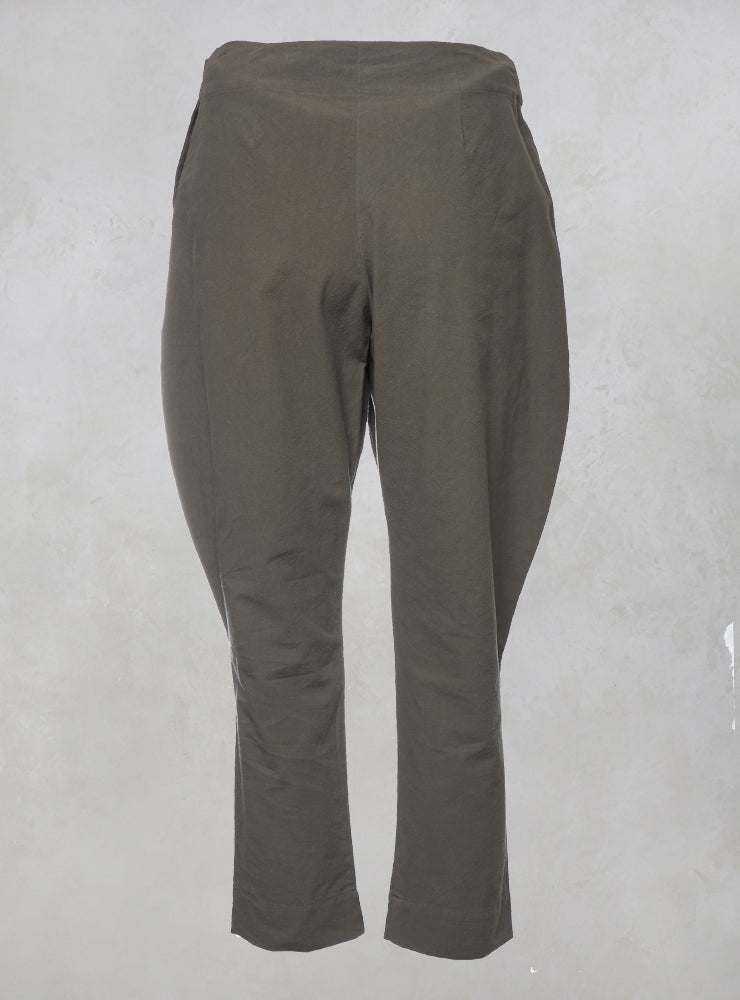 Khaki Trousers with Pleats and Front Tie