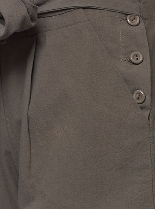 Khaki Trousers with Pleats and Front Tie