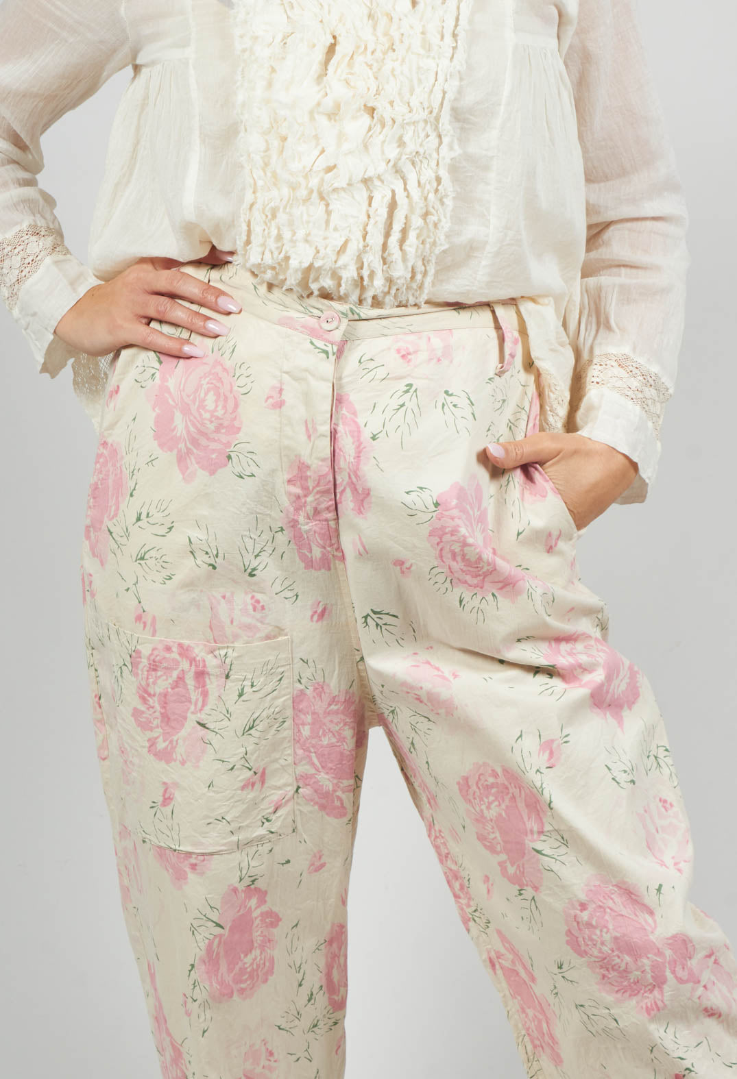 Gaston Poplin Trousers in Pink Rose Print