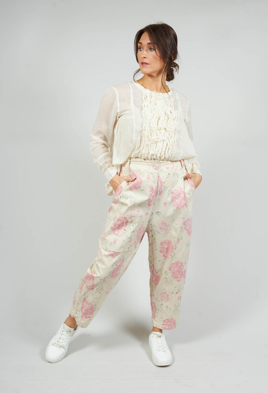 Gaston Poplin Trousers in Pink Rose Print