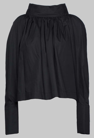 Gathered Blouse in Black Poplin